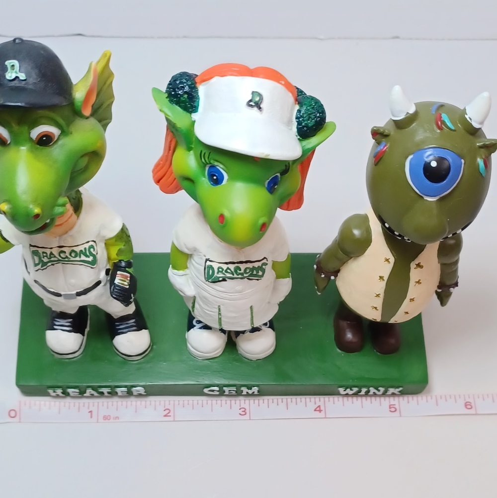 VTG Rare Dayton Dragons Baseball Triple Mascot Figurine Bobblehead Set - Picture 11 of 12